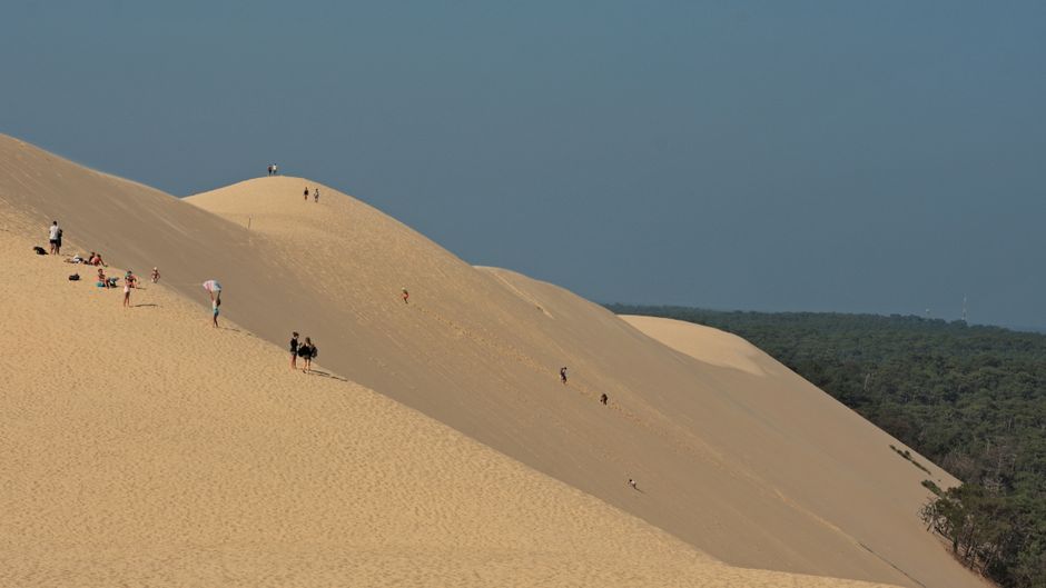 Des visiteurs profitant des vastes sables de la Dune du Pilat, le célèbre site naturel de la France.